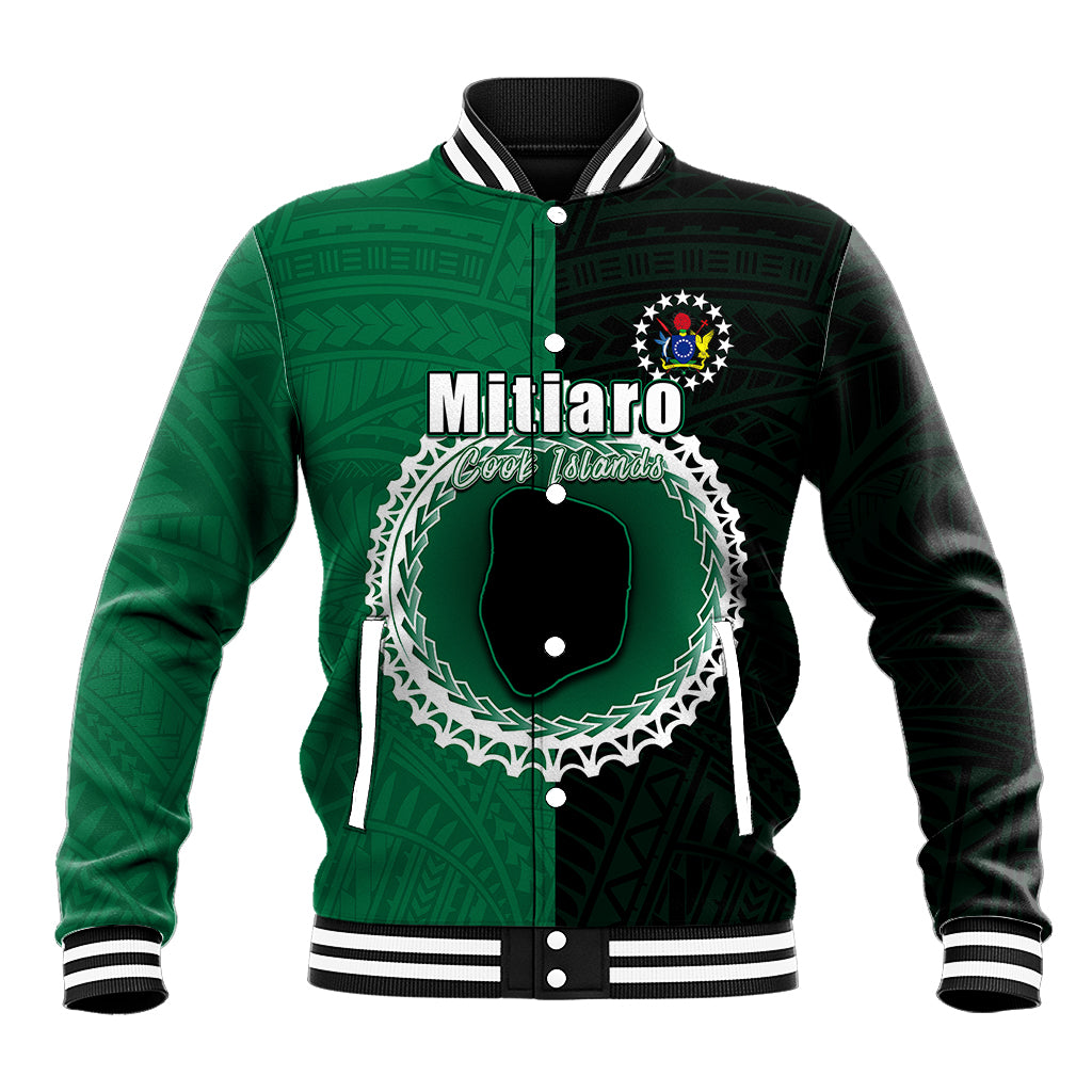 Custom Mitiaro Of Cook Islands Baseball Jacket Mix Half Black LT6 Unisex Green - Polynesian Pride