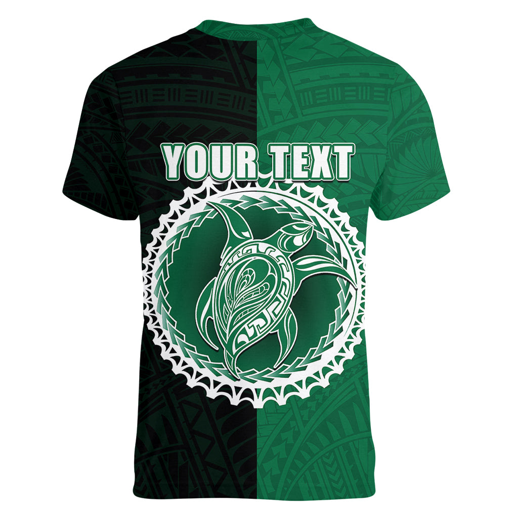 Custom Mitiaro Of Cook Islands Women V Neck T Shirt Mix Half Black LT6 - Polynesian Pride