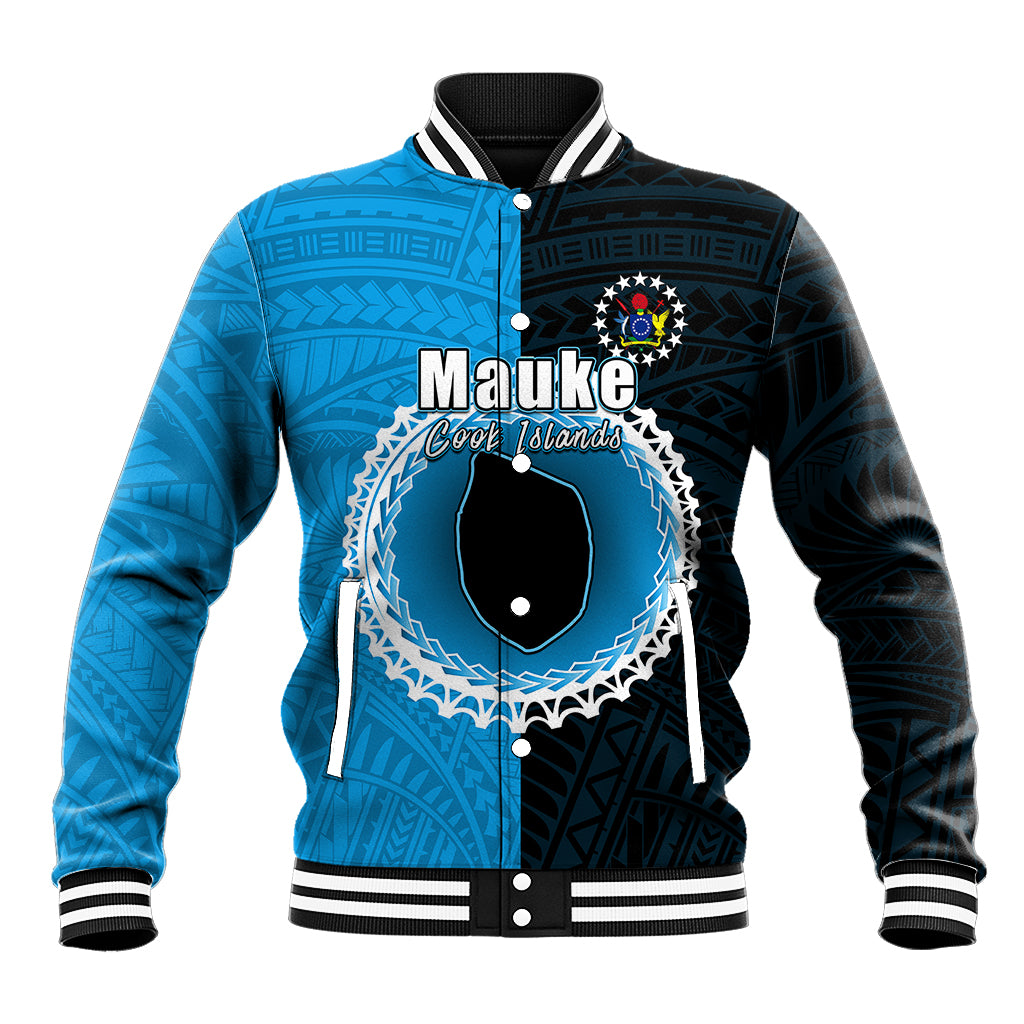 Custom Mauke Of Cook Islands Baseball Jacket Mix Half Black LT6 Unisex Blue - Polynesian Pride
