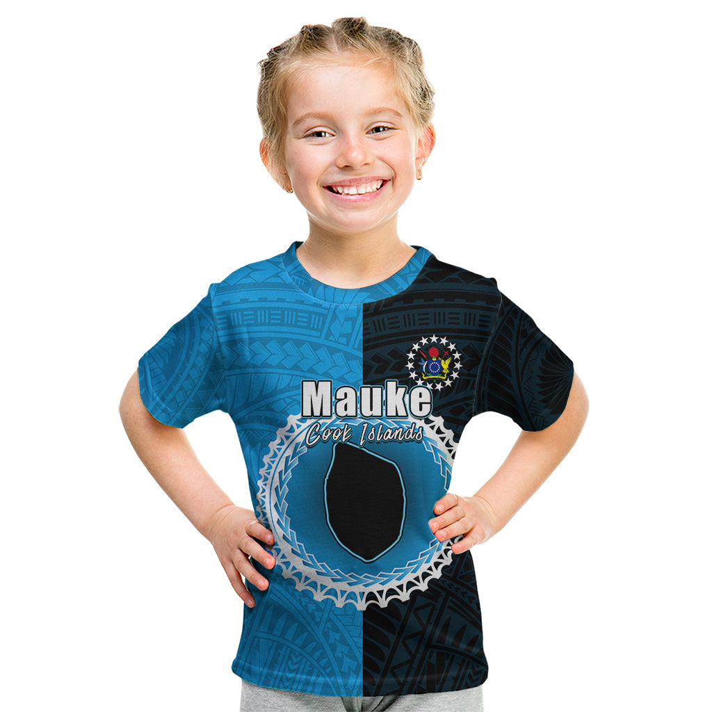Custom Mauke Of Cook Islands Kid T Shirt Mix Half Black LT6 Blue - Polynesian Pride
