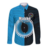 Custom Mauke Of Cook Islands Long Sleeve Button Shirt Mix Half Black LT6 Unisex Blue - Polynesian Pride