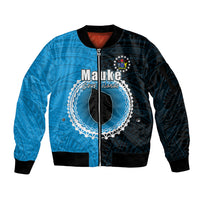 Custom Mauke Of Cook Islands Sleeve Zip Bomber Jacket Mix Half Black LT6 Unisex Blue - Polynesian Pride