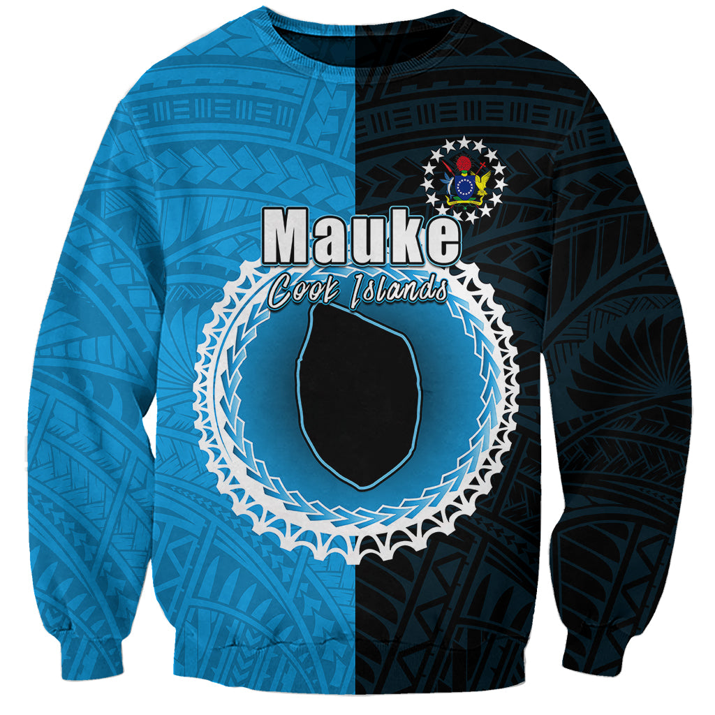 Custom Mauke Of Cook Islands Sweatshirt Mix Half Black LT6 Unisex Blue - Polynesian Pride