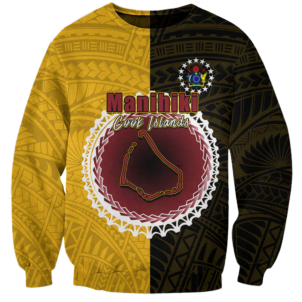 Custom Manihiki Of Cook Islands Sweatshirt Mix Half Black LT6 Unisex Yellow - Polynesian Pride
