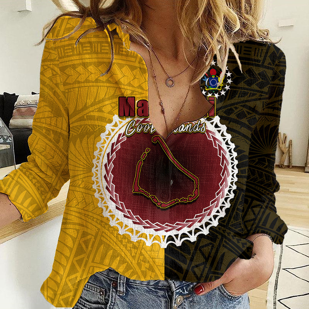 Custom Manihiki Of Cook Islands Women Casual Shirt Mix Half Black LT6 Female Yellow - Polynesian Pride