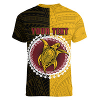 Custom Manihiki Of Cook Islands Women V Neck T Shirt Mix Half Black LT6 - Polynesian Pride