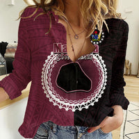 Custom Mangaia Of Cook Islands Women Casual Shirt Mix Half Black LT6 Female Maroon - Polynesian Pride