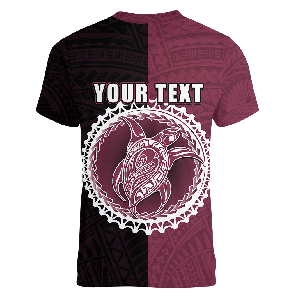 Custom Mangaia Of Cook Islands Women V Neck T Shirt Mix Half Black LT6 - Polynesian Pride