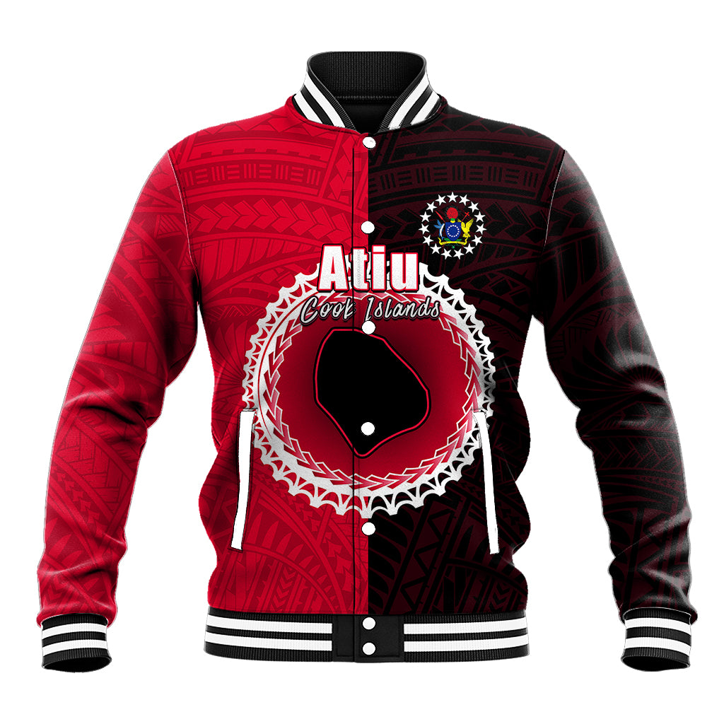 Custom Atiu Of Cook Islands Baseball Jacket Mix Half Black LT6 Unisex Red - Polynesian Pride