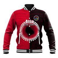 Custom Atiu Of Cook Islands Baseball Jacket Mix Half Black LT6 Unisex Red - Polynesian Pride