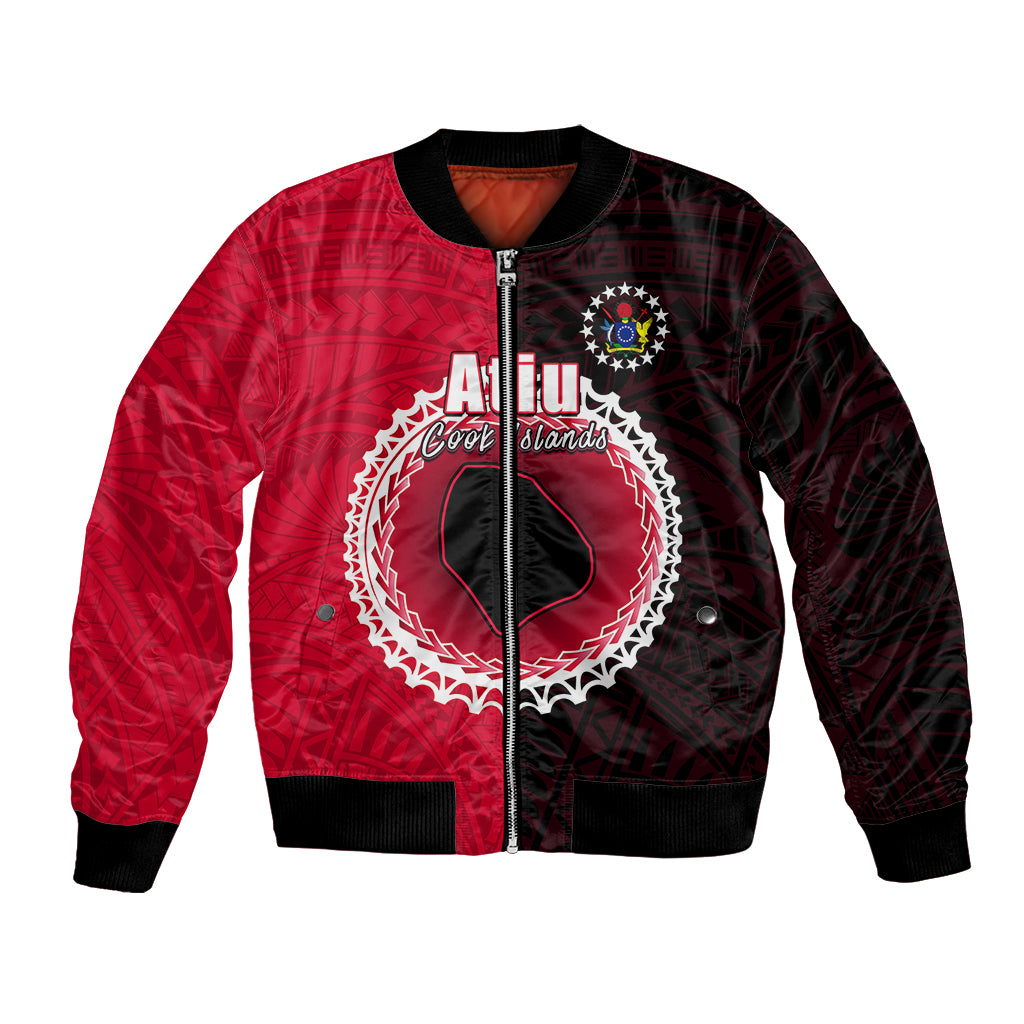 Custom Atiu Of Cook Islands Bomber Jacket Mix Half Black LT6 Unisex Red - Polynesian Pride