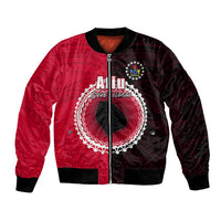Custom Atiu Of Cook Islands Bomber Jacket Mix Half Black LT6 Unisex Red - Polynesian Pride