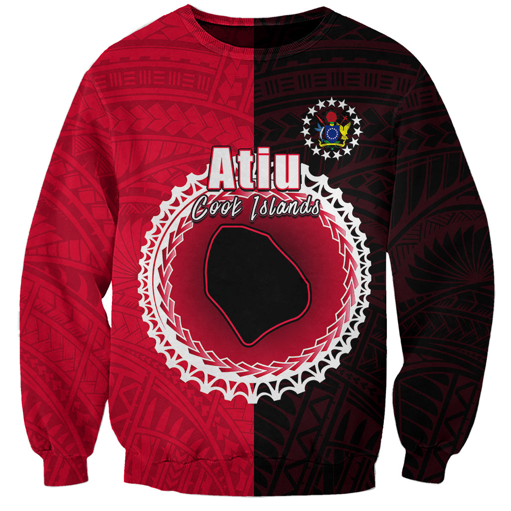 Custom Atiu Of Cook Islands Sweatshirt Mix Half Black LT6 Unisex Red - Polynesian Pride