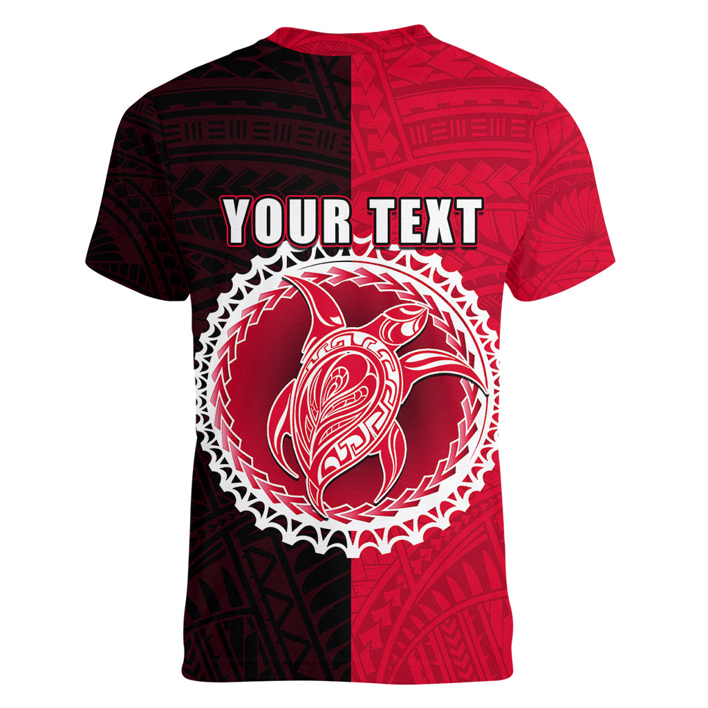 Custom Atiu Of Cook Islands Women V Neck T Shirt Mix Half Black LT6 - Polynesian Pride