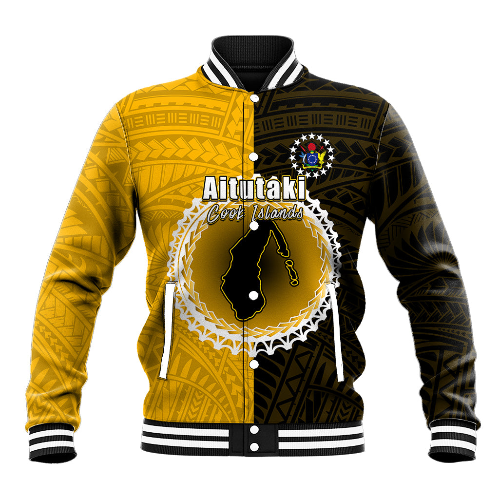 Custom Atutaki Of Cook Islands Baseball Jacket Mix Half Black LT6 Unisex Yellow - Polynesian Pride