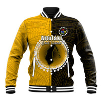 Custom Atutaki Of Cook Islands Baseball Jacket Mix Half Black LT6 Unisex Yellow - Polynesian Pride