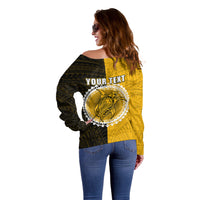 Custom Atutaki Of Cook Islands Off Shoulder Sweater Mix Half Black LT6 - Polynesian Pride