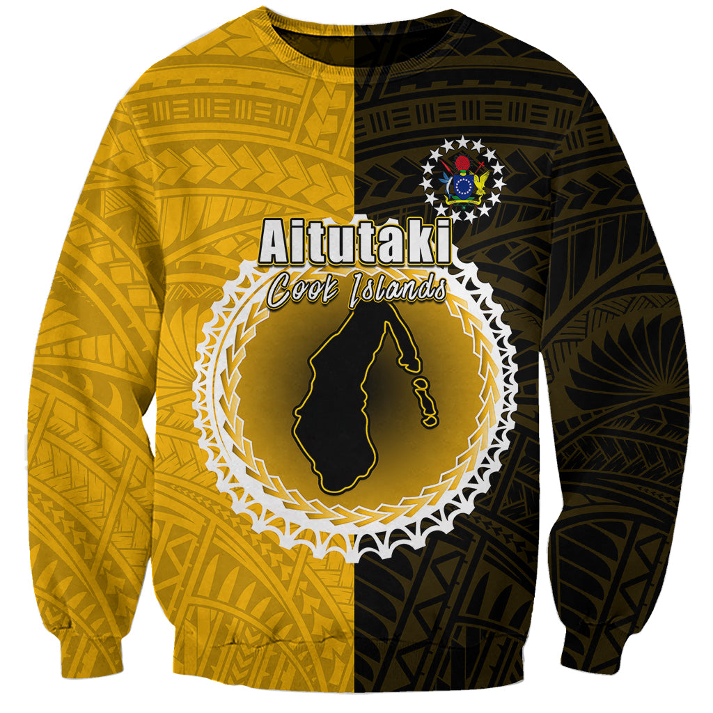 Custom Atutaki Of Cook Islands Sweatshirt Mix Half Black LT6 Unisex Yellow - Polynesian Pride