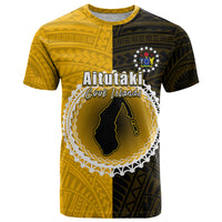 Custom Atutaki of Cook Islands T Shirt Mix Half Black LT6 Yellow - Polynesian Pride