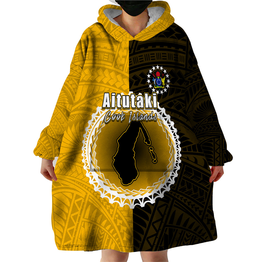Custom Atutaki Of Cook Islands Wearable Blanket Hoodie Mix Half Black LT6 - Polynesian Pride