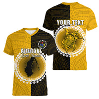 Custom Atutaki Of Cook Islands Women V Neck T Shirt Mix Half Black LT6 - Polynesian Pride