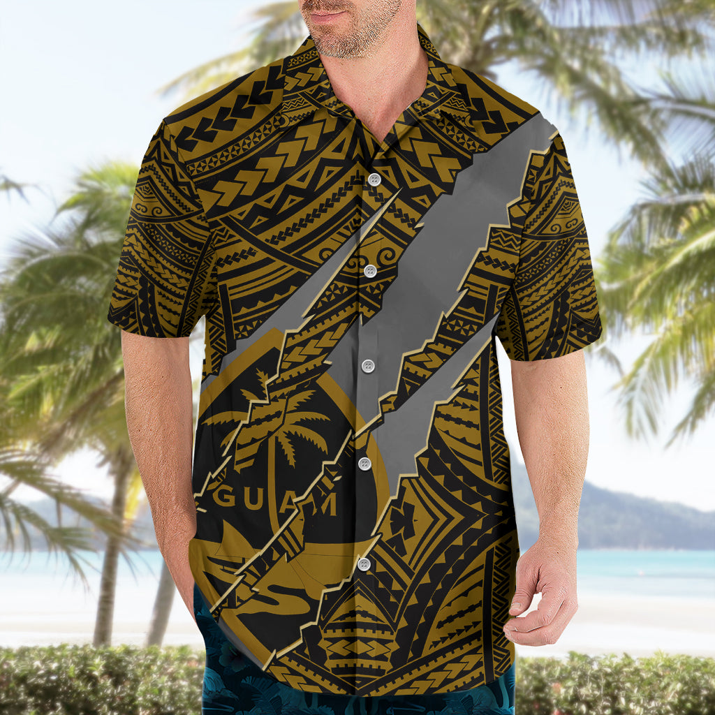 Polynesian Guam Hawaiian Shirt with Coat Of Arms Claws Style - Gold LT6 - Polynesian Pride