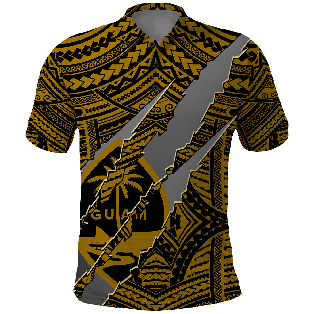 Polynesian Guam Polo Shirt with Coat Of Arms Claws Style Gold LT6 Gold - Polynesian Pride