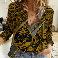 Polynesian Guam Women Casual Shirt with Coat Of Arms Claws Style - Gold LT6 Female Gold - Polynesian Pride