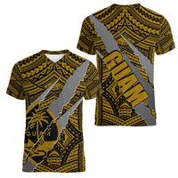 Polynesian Guam Women V Neck T Shirt with Coat Of Arms Claws Style - Gold LT6 - Polynesian Pride