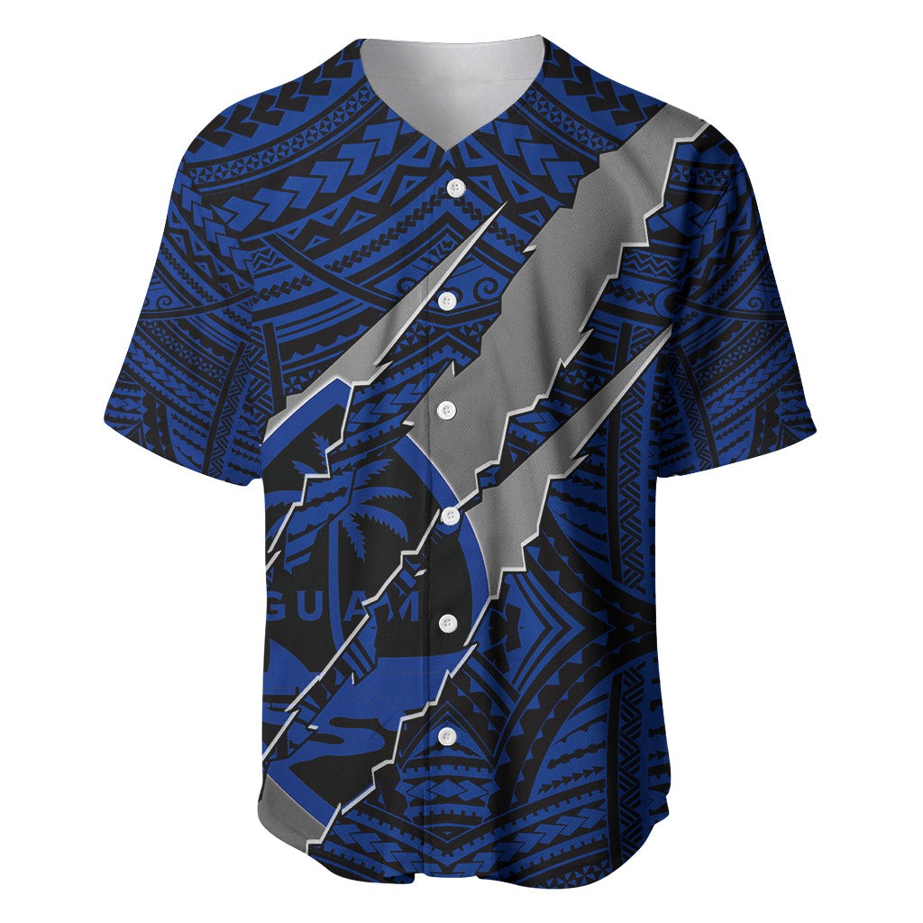 Polynesian Guam Baseball Jersey with Coat Of Arms Claws Style - Blue LT6 Blue - Polynesian Pride