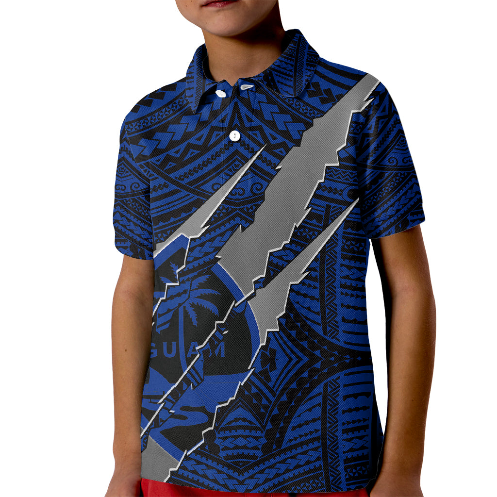 Polynesian Guam Kid Polo Shirt with Coat Of Arms Claws Style - Blue LT6 Kid Blue - Polynesian Pride