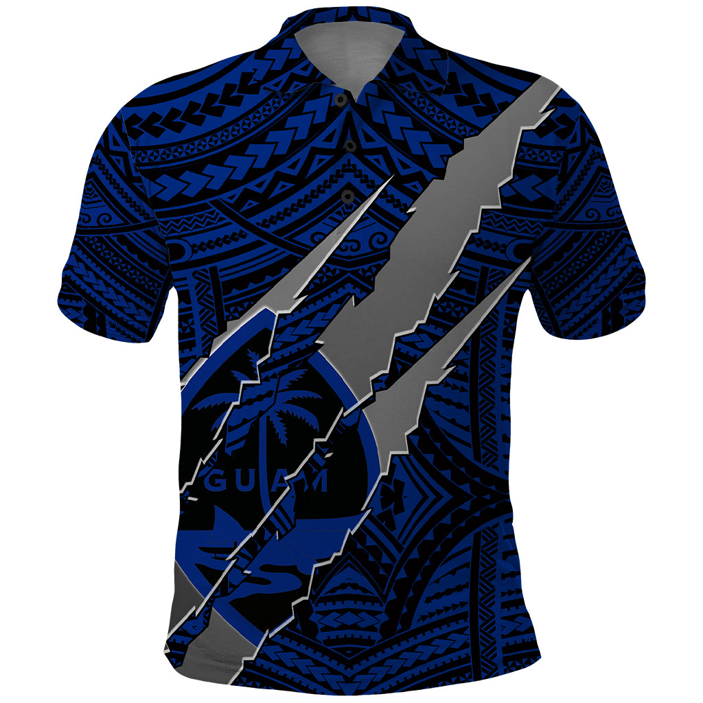 Polynesian Guam Polo Shirt with Coat Of Arms Claws Style Blue LT6 Blue - Polynesian Pride