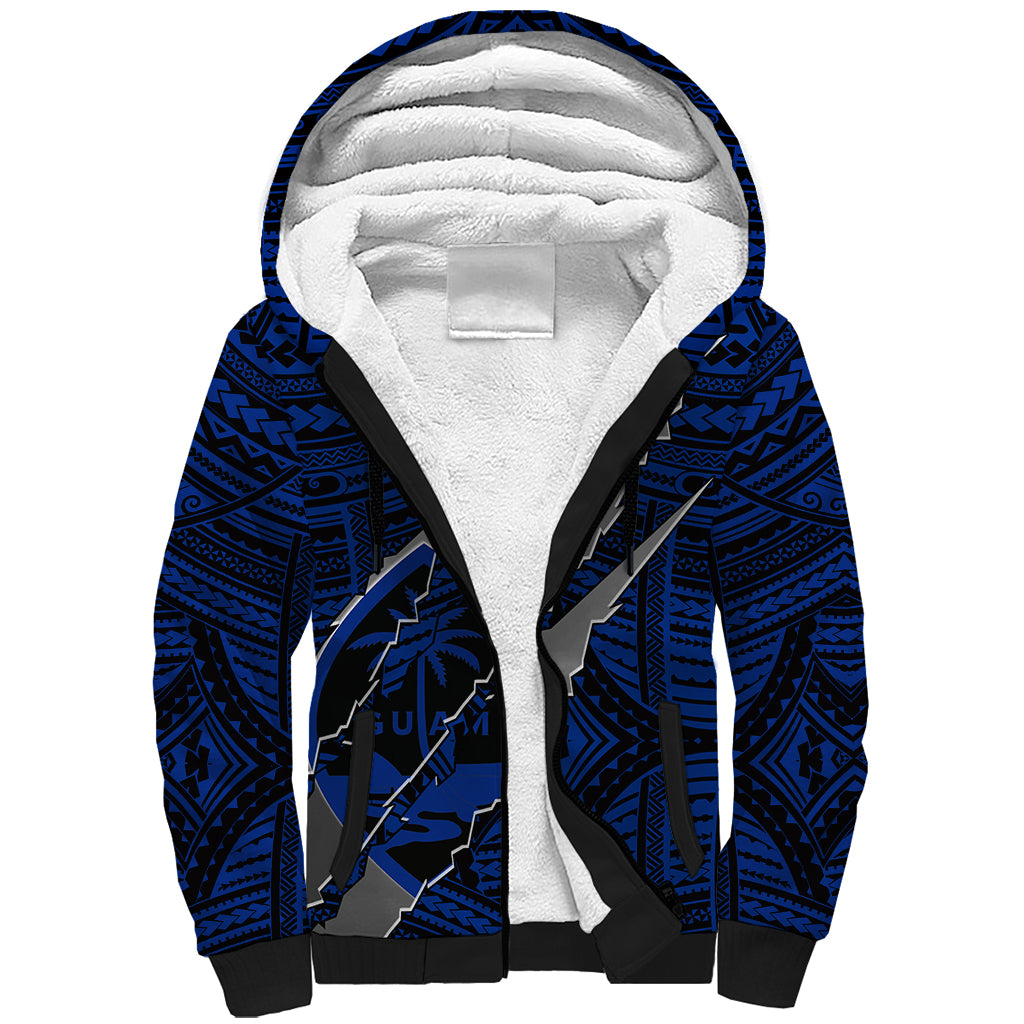 Polynesian Guam Sherpa Hoodie with Coat Of Arms Claws Style - Blue LT6 Unisex Blue - Polynesian Pride