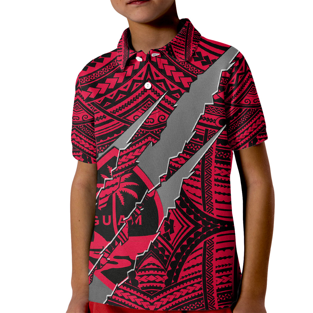 Polynesian Guam Kid Polo Shirt with Coat Of Arms Claws Style - Red LT6 Kid Red - Polynesian Pride