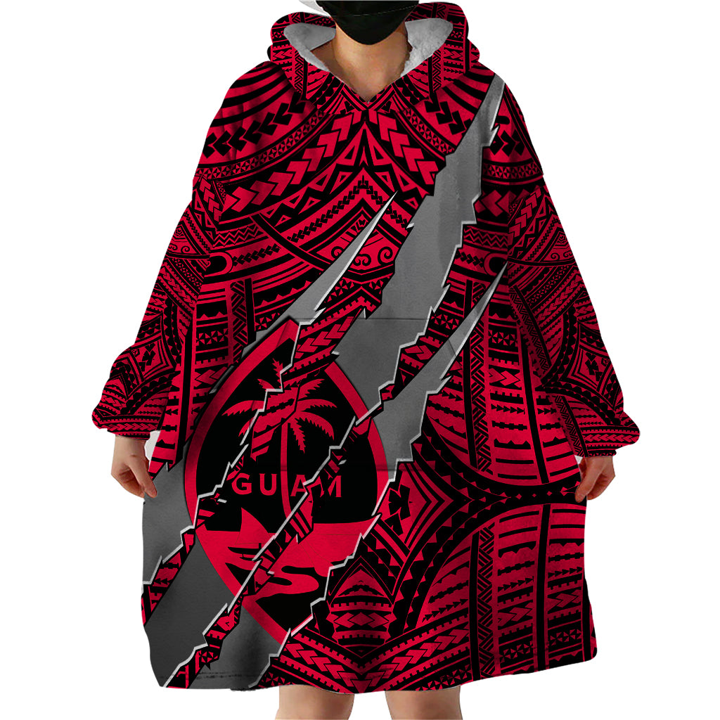 Polynesian Guam Wearable Blanket Hoodie with Coat Of Arms Claws Style - Red LT6 - Polynesian Pride