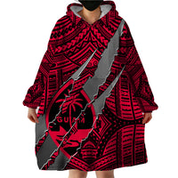 Polynesian Guam Wearable Blanket Hoodie with Coat Of Arms Claws Style - Red LT6 - Polynesian Pride