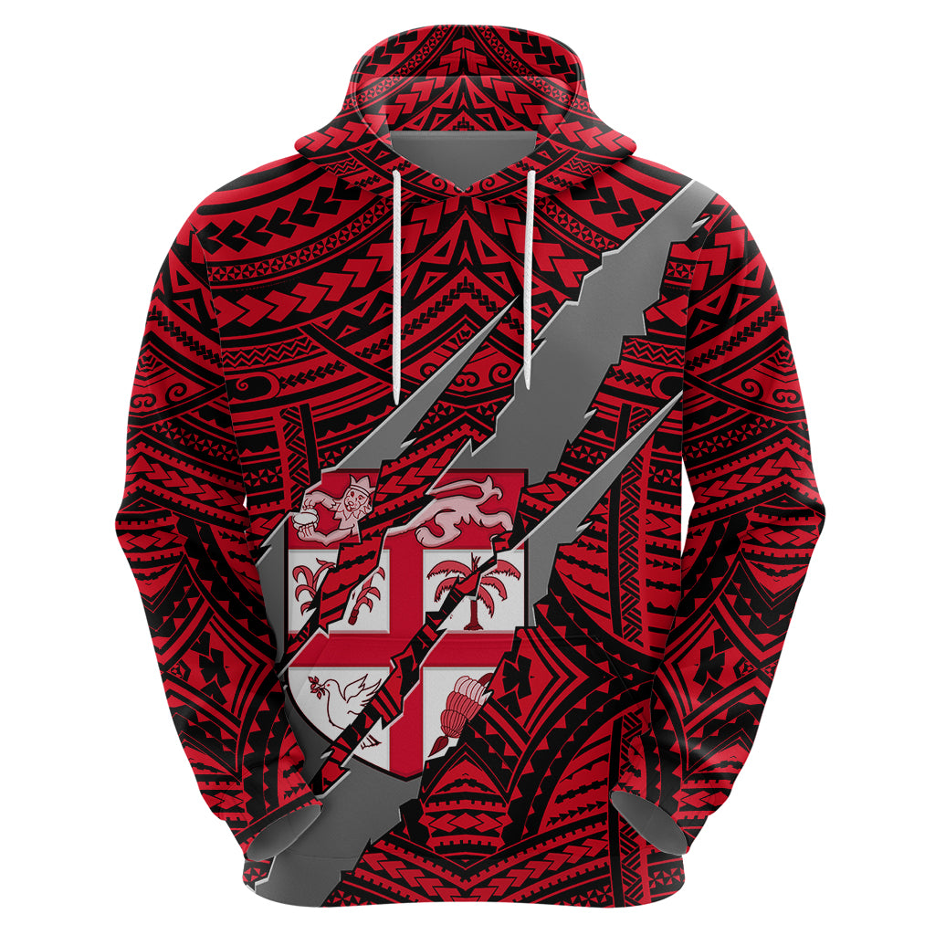 Polynesian Fiji Hoodie with Coat of Arms Claws Style Red LT6 - Polynesian Pride