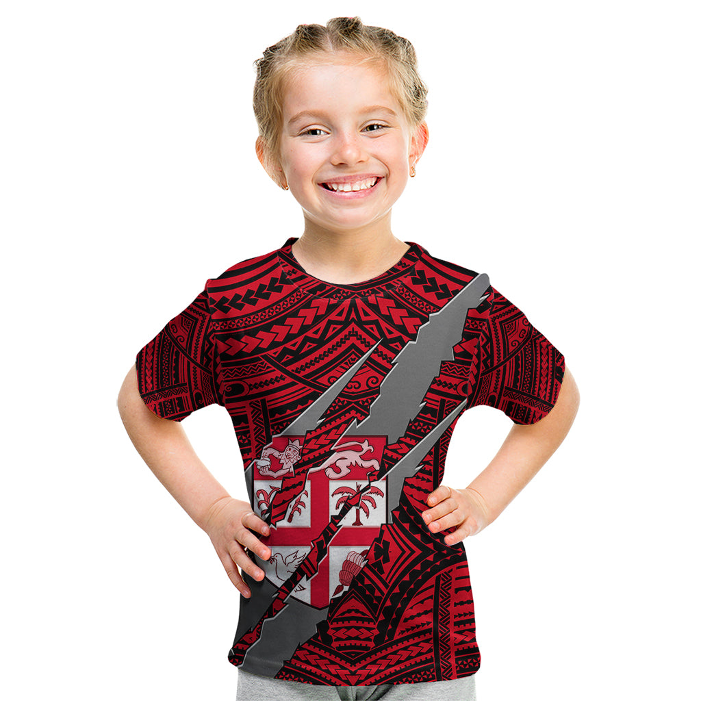Polynesian Fiji Kid T Shirt with Coat Of Arms Claws Style - Red LT6 Red - Polynesian Pride