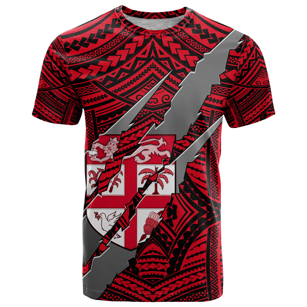 Polynesian Fiji T Shirt with Coat Of Arms Claws Style Red LT6 Red - Polynesian Pride
