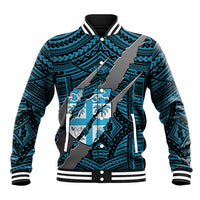 Polynesian Fiji Baseball Jacket with Coat Of Arms Claws Style - Blue LT6 Unisex Blue - Polynesian Pride