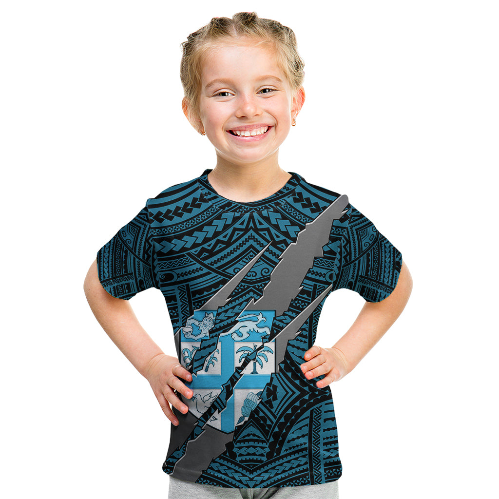 Polynesian Fiji Kid T Shirt with Coat Of Arms Claws Style - Blue LT6 Blue - Polynesian Pride