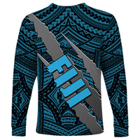 Polynesian Fiji Long Sleeve Shirt with Coat Of Arms Claws Style - Blue LT6 - Polynesian Pride