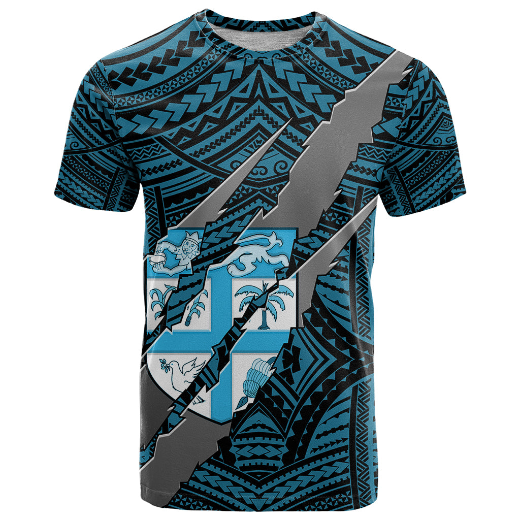 Polynesian Fiji T Shirt with Coat Of Arms Claws Style Blue LT6 Blue - Polynesian Pride