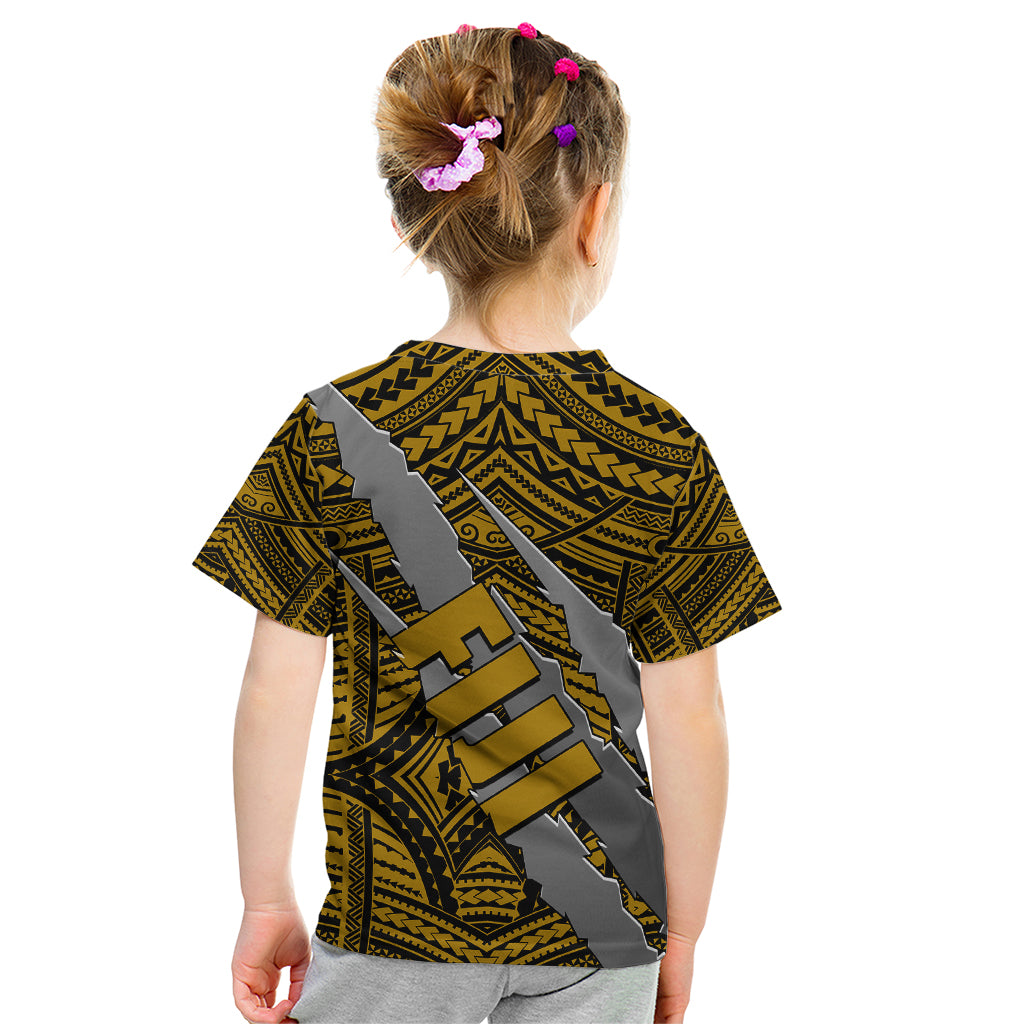 Polynesian Fiji Kid T Shirt with Coat Of Arms Claws Style - Gold LT6 - Polynesian Pride
