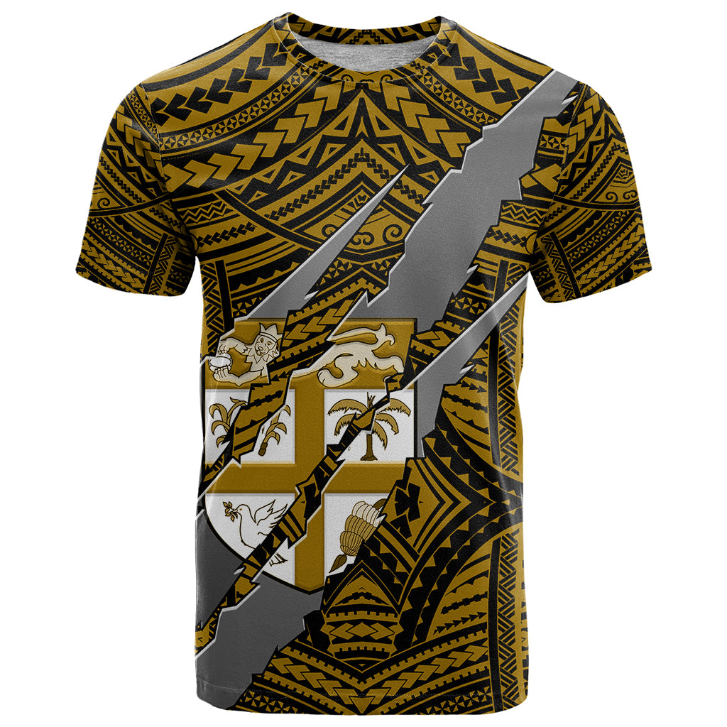 Polynesian Fiji T Shirt with Coat Of Arms Claws Style Gold LT6 Gold - Polynesian Pride