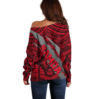 Polynesian Samoa Off Shoulder Sweater with Coat Of Arms Claws Style - Red LT6 - Polynesian Pride