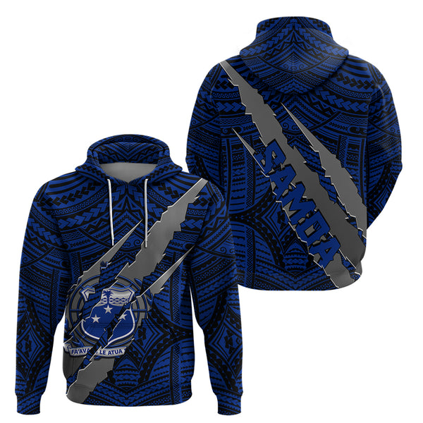 Polynesian Samoa Hawaiian Shirt with Coat Of Arms Claws Style - Blue LT6 main image 1