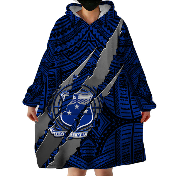 Polynesian Samoa Kid Hoodie with Coat Of Arms Claws Style - Blue LT6
