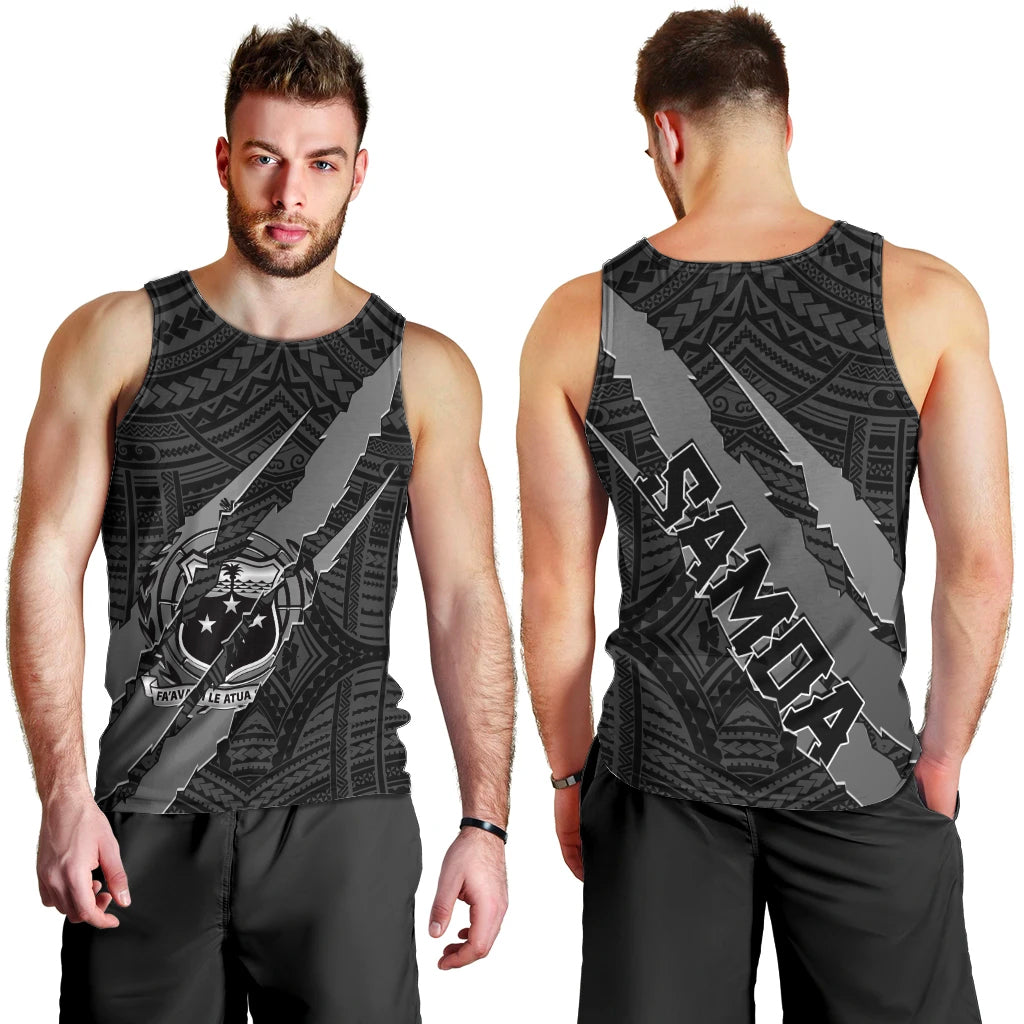 Polynesian Samoa Men Tank Top with Coat Of Arms Claws Style - Black LT6 - Polynesian Pride