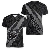 Polynesian Samoa Women V Neck T Shirt with Coat Of Arms Claws Style - Black LT6 - Polynesian Pride